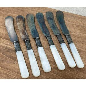 Lot Of 6 Mother of Pearl Handle BUTTER KNIVES BRIDGEPORT Small Size